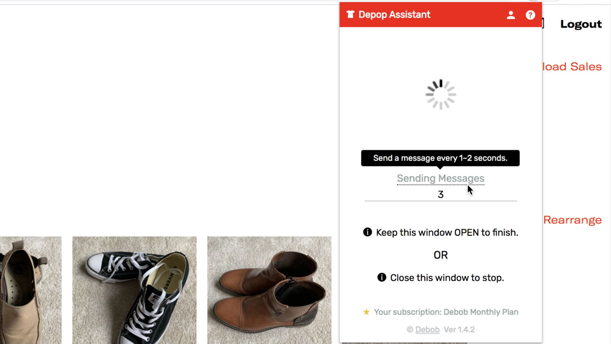A Depop Bot explicitly shows the interval between two tasks